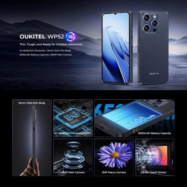 Oukitel WP52 5G Rugged Phone, 4GB+256GB, 6.6 inch Android 14.0 Cheap